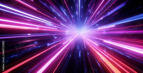 futuristic light rush, vibrant streaks creating an ethereal tunnel of glowing beams and abstract beauty.