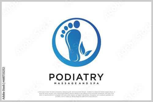 Reflexology logo design with podiatry and foot clinic unique concept Premium Vector