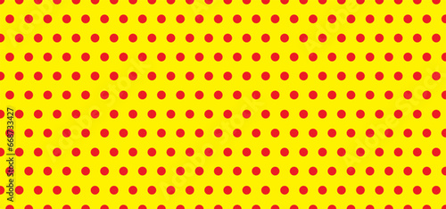 Yellow  red  polka dot point pattern. Dotted  pop art background. dot Pattern. Memphis pois design Seamless shape. Retro pop art 80 70 years style. Circle buttons. Christmas xmas