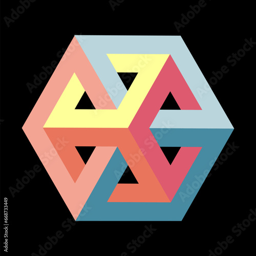 Isometric Infinity Loop Cube Line Art. Logo and Apparel Design Template.