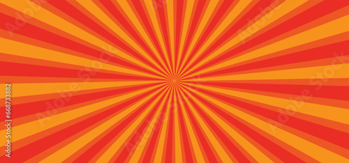 Red, orange rays banner. Ray star burst background or television vintage. Rays light. Vintage pop background. Retro art, sunburst, flare, beam. Glow bright pattern. Sunbeam, starburst, sunburst sign