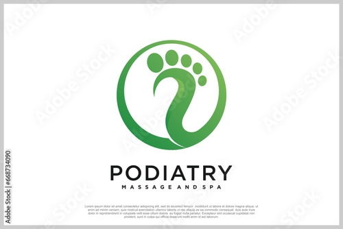 Reflexology logo design with podiatry and foot clinic unique concept Premium Vector
