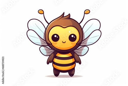 Sweet kawaii bee with a cheerful smile, single, white background. AI generated