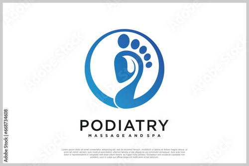 Reflexology logo design with podiatry and foot clinic unique concept Premium Vector