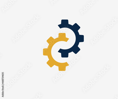 easy operation process with thin line gearwheel. outline trend modern simple recycle or execute logotype graphic design element isolated on white. concept of financial engine or solution realization
