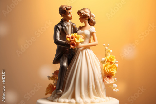 miniature of bride and groom on wedding background