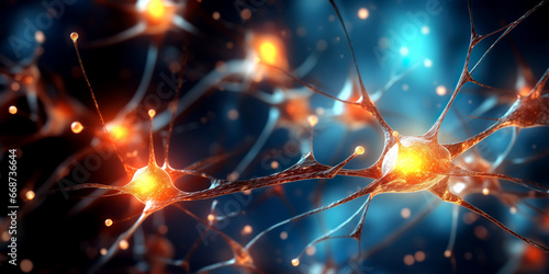 Microscopic view of neural connections in a glowing brain