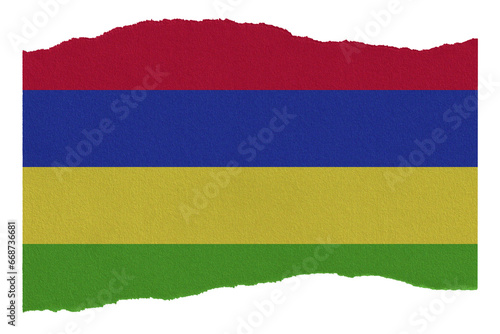 Mauritius country flag on torn paper
