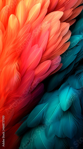 Delve into the aesthetic representation of bird feathers in Coral and Teal. Explore the creative design and artistic expression in this pattern. © Sameera Sandaruwan