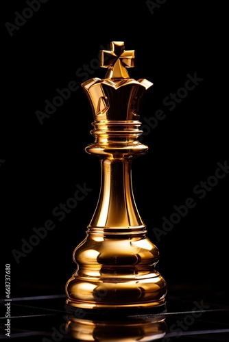 Fotografiet gold chess queen king  bishop piece on a black background