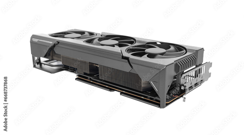 Powerful graphic video card of a personal computer isolated on a white background. Powerful graphic video card of a personal computer isolated on a white background.