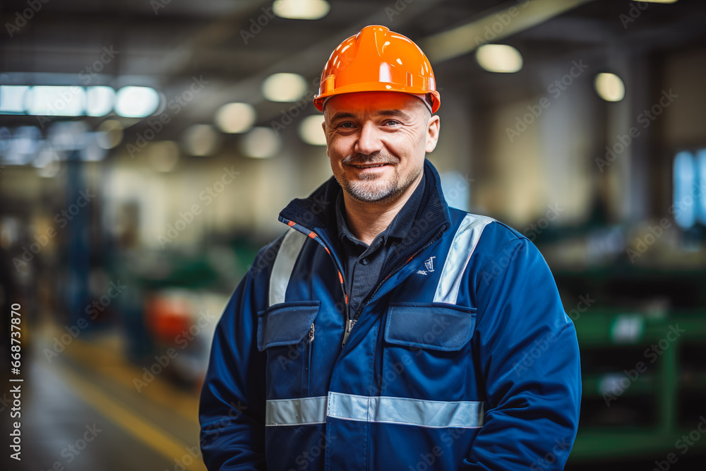 Worker in factory. Worker in factory wearing protective helmet, gloves and jumpsuit. Worker in factory. Worker in factory wearing protective helmet, gloves and jumpsuit.