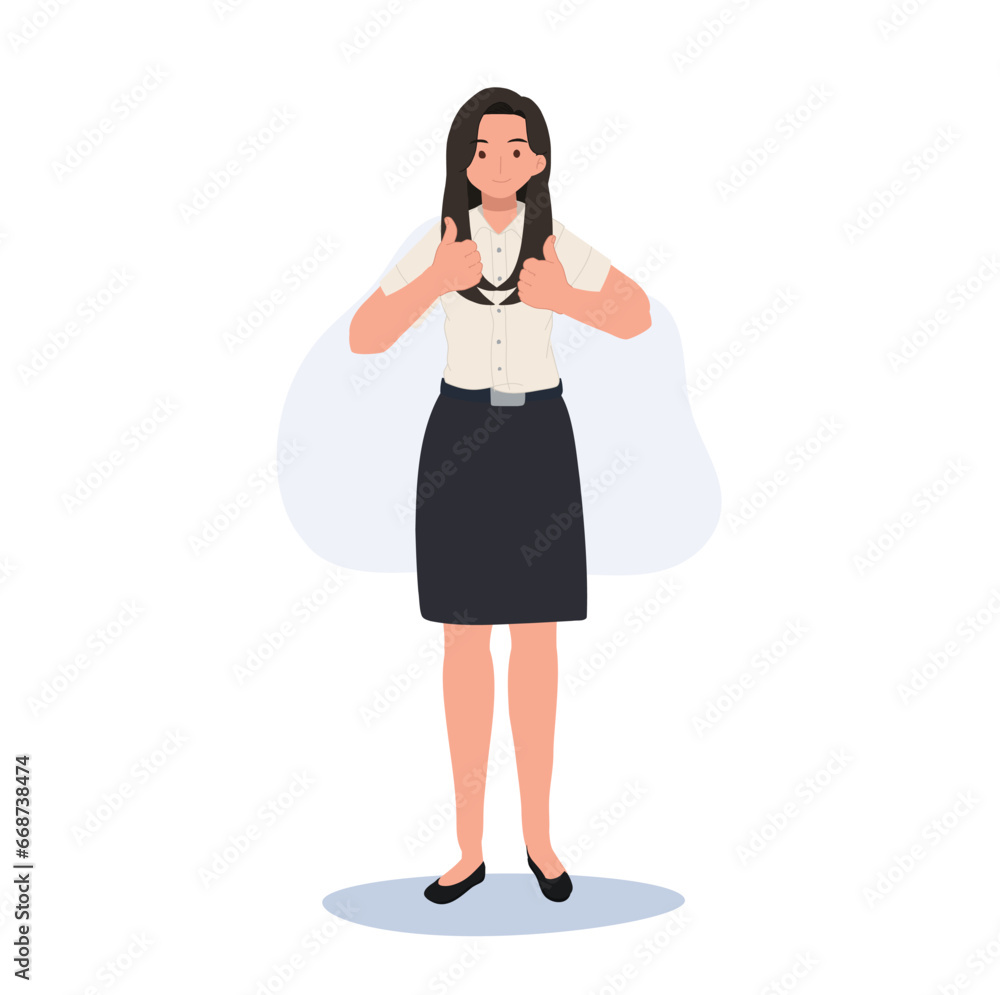 Thai University Student in Uniform Showing Thumbs Up. Positive Gesture Thai University Student in Uniform Showing Thumbs Up. Positive Gesture