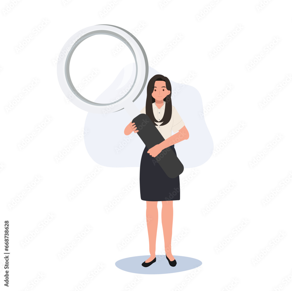 Exploring Knowledge concept. Thai University Student in Uniform with big Magnifying Exploring Knowledge concept. Thai University Student in Uniform with big Magnifying
