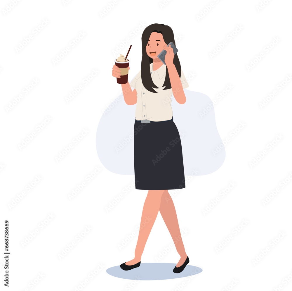 walking Thai university Student Multitasking with Iced Coffee and Smartphone on Campus walking Thai university Student Multitasking with Iced Coffee and Smartphone on Campus