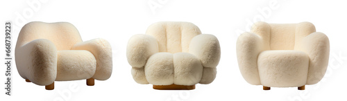 Lamb's wool fabric armchair on white background
