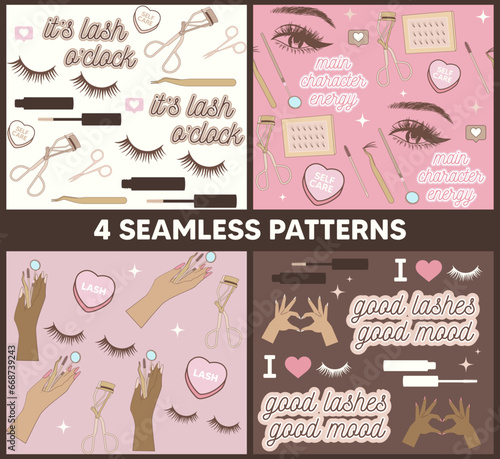 4 patterns background wallpaper cute pink lashes lash artist