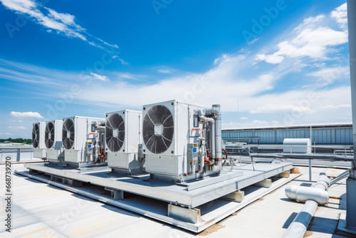 White large air conditioning system on the roof.