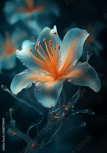 A flower in blue and orange with dark background