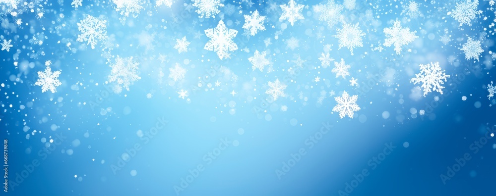 Blue winter christmas white snowflakes background, christmas and winter concept, Banner or card. copy space for text Blue winter christmas white snowflakes background, christmas and winter concept, Banner or card. copy space for text