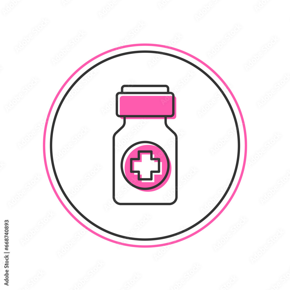 Filled outline Medicine bottle and pills icon isolated on white background. Bottle pill sign. Pharmacy design. Vector Filled outline Medicine bottle and pills icon isolated on white background. Bottle pill sign. Pharmacy design. Vector