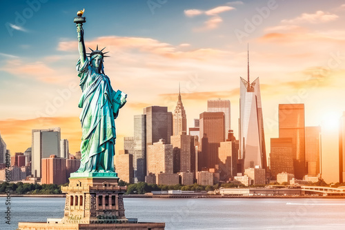 Statue of liberty on the background of the city of new york. New York statue of liberty photo