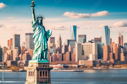 Statue of liberty on the background of the city of new york. New York statue of liberty © Katrin Kovac