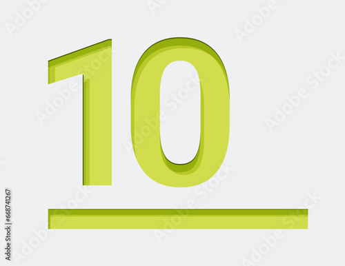 Green Number 10. Vector design element. Green number. Vector 3d illustration. Numbers with shadow.