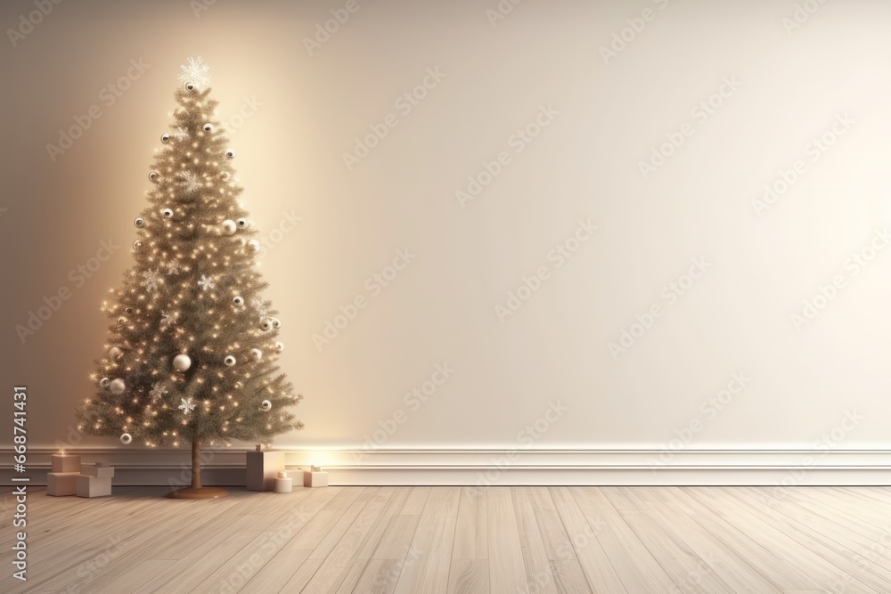 Contemporary room. Christmas Interior decoration design empty wall background. Generative AI Contemporary room. Christmas Interior decoration design empty wall background. Generative AI