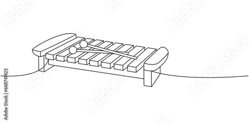 Wooden xylophone one line continuous drawing. Musical instruments continuous one line illustration. Vector minimalist linear illustration.