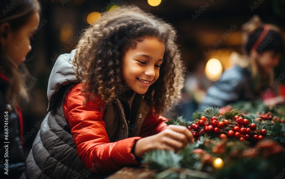 Kids are making a Christmas wreath Kids are making a Christmas wreath