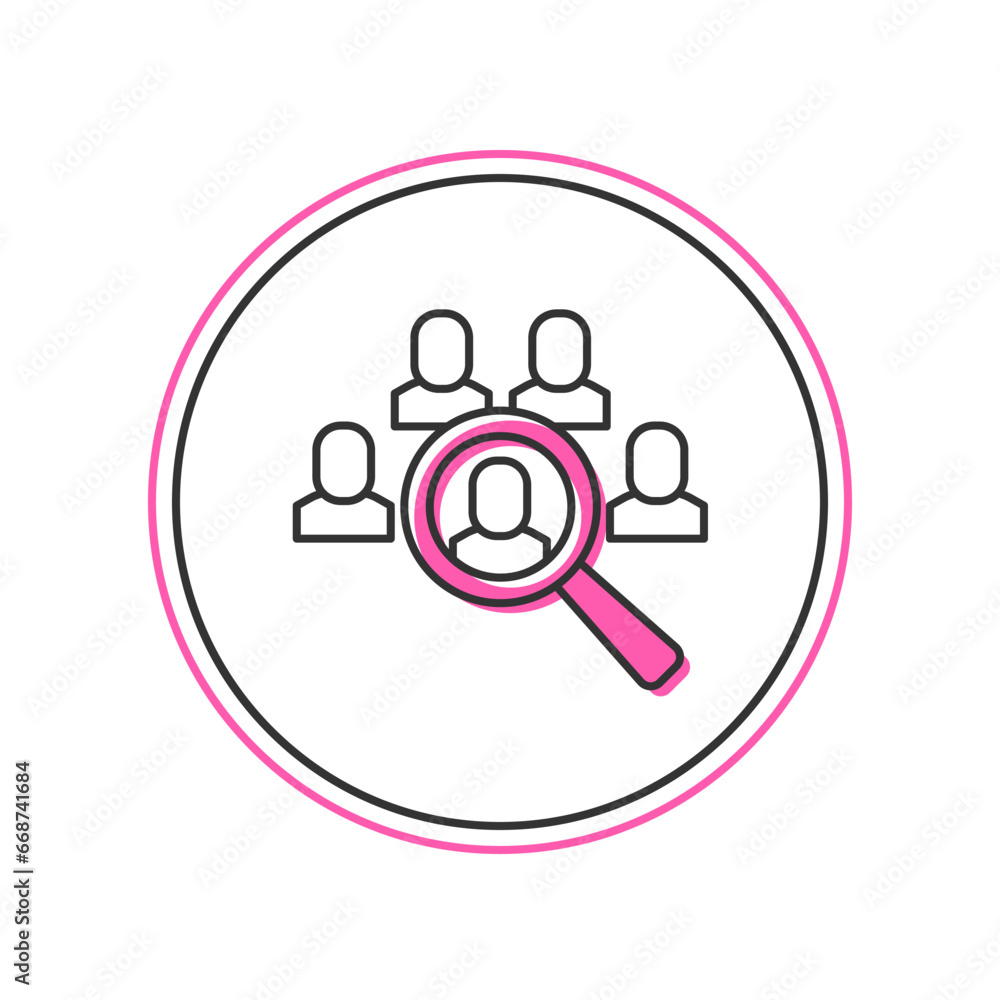 Filled outline Magnifying glass for search job icon isolated on white background. Recruitment or selection concept. Search for employees and job. Vector Filled outline Magnifying glass for search job icon isolated on white background. Recruitment or selection concept. Search for employees and job. Vector