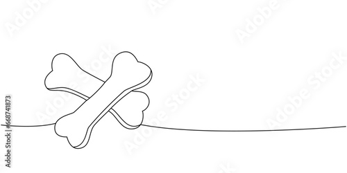 Bones, dog toy one line continuous drawing. Animals accessories, pet toy supplies continuous one line illustration. Vector minimalist illustration.