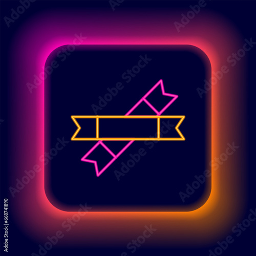 Glowing neon line Sugar stick packets icon isolated on black background. Blank individual package for bulk food products as coffee, salt, spices. Colorful outline concept. Vector