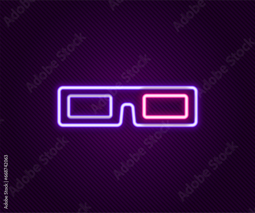 Glowing neon line Cinema glasses icon isolated on black background. Colorful outline concept. Vector
