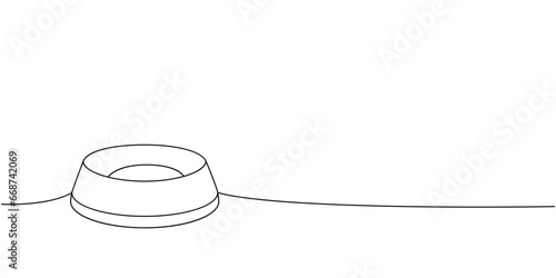 Pet bowl, dog bowl one line continuous drawing. Animals accessories, pet toy supplies continuous one line illustration.