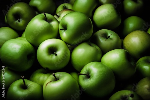Green apples background. Healthy food concept. Top view. Generative AI