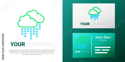 Line Cloud with rain icon isolated on white background. Rain cloud precipitation with rain drops. Colorful outline concept. Vector