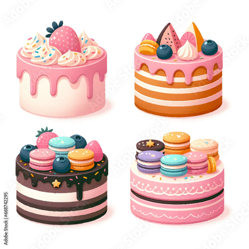 Sweet Cakes set vector design, Vector illustration collection, macaroon