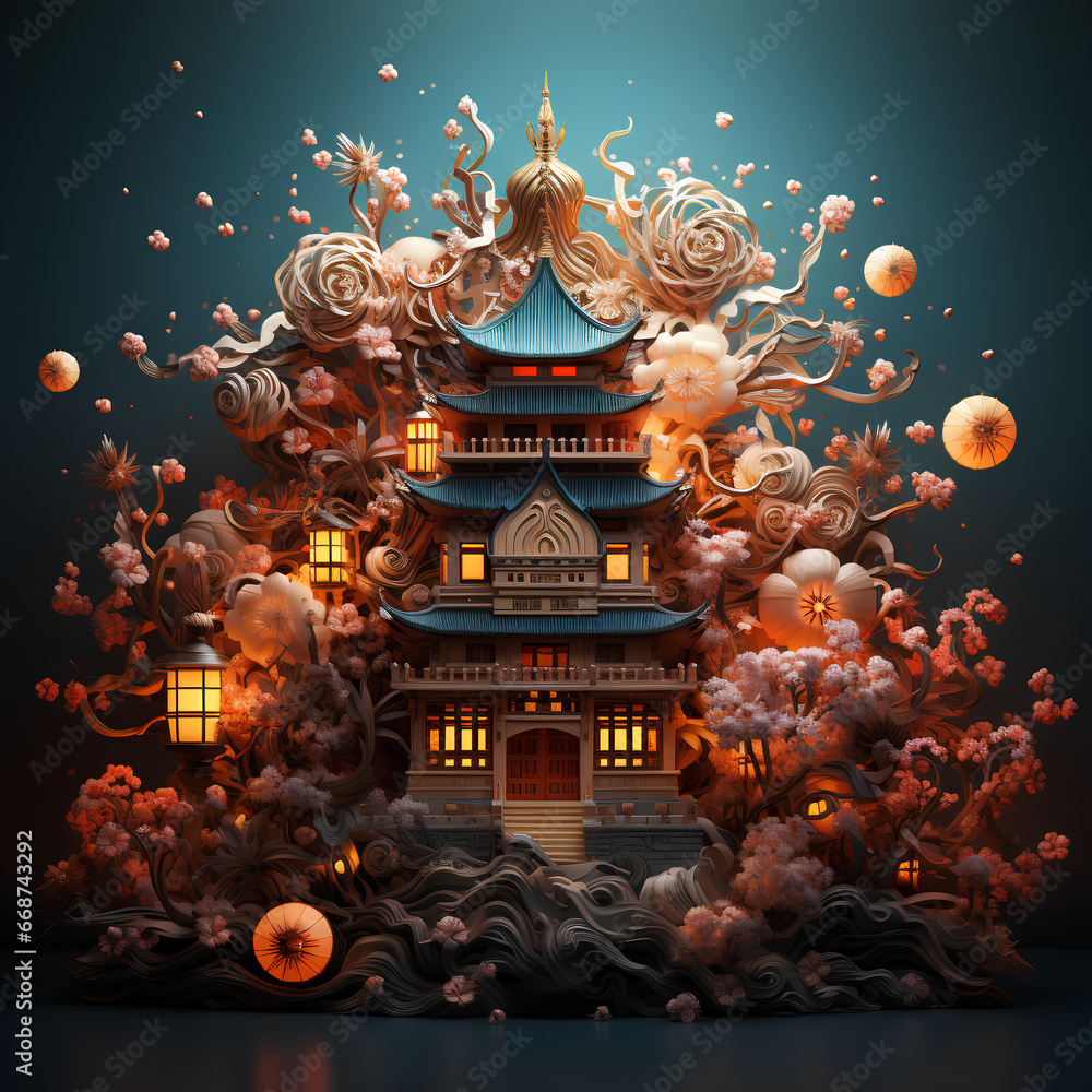 Fototapeta premium Traditional chinese house as background for chinese new year