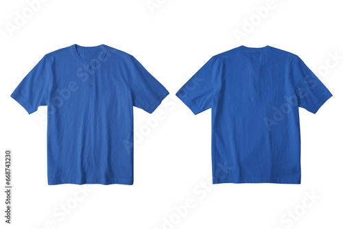 Blue Isolated Henley Neck Short Sleeve T-Shirt