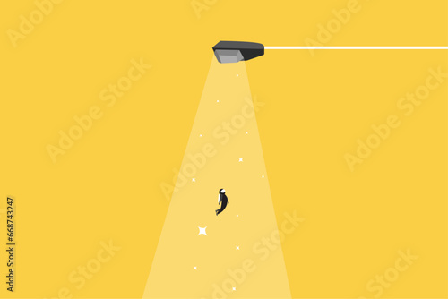 Business mission vector concept with astronaut with highlight. Symbol of future, strategy, success. Minimal eps10 illustration