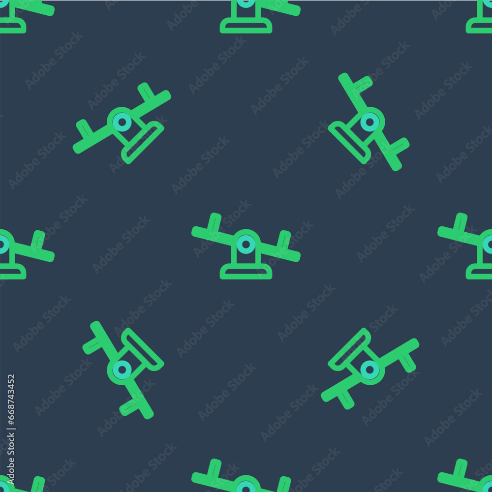 Obraz premium Line Seesaw icon isolated seamless pattern on blue background. Teeter equal board. Playground symbol. Vector
