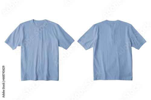 Steel Blue Isolated Henley Neck Short Sleeve T-Shirt