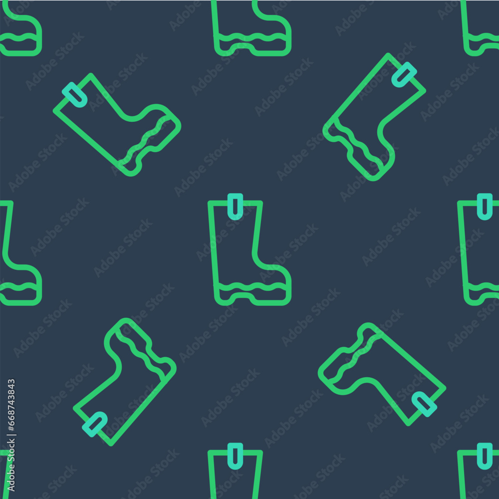 Line Waterproof rubber boot icon isolated seamless pattern on blue background. Gumboots for rainy weather, fishing, gardening. Vector Line Waterproof rubber boot icon isolated seamless pattern on blue background. Gumboots for rainy weather, fishing, gardening. Vector