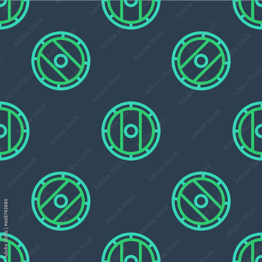 Line Shield viking icon isolated seamless pattern on blue background. Round wooden shield. Security, safety, protection, privacy, guard concept. Vector Line Shield viking icon isolated seamless pattern on blue background. Round wooden shield. Security, safety, protection, privacy, guard concept. Vector
