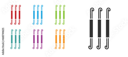 Black Crochet hook icon isolated on white background. Knitting hook. Set icons colorful. Vector