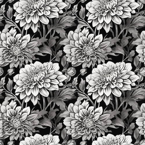 Wallpaper Mural monochrome flower repeat pattern, floral seamless pattern for garment, textile, packaging, wallpaper, curtain, table cloth, wrapping paper etc. generative ai. Torontodigital.ca