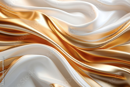Abstract background, pattern. Texture of white and gold silk fabric.
