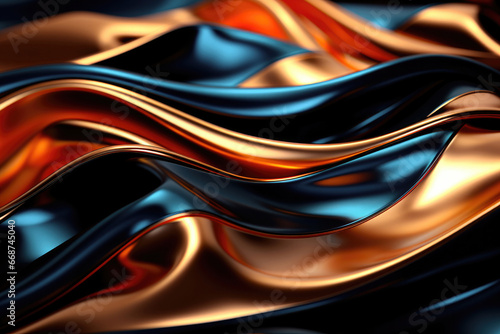 Abstract metallic gold and blue background with smooth curved lines for presentations